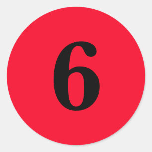 Number Six planning supplies simple 6 red black Classic Round Sticker