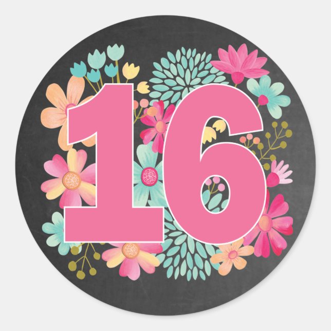Number Sweet 16 16th Birthday Anniversary Party Classic Round Sticker (Front)
