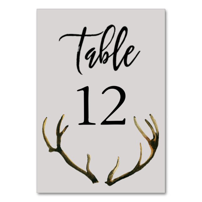 Number Table Card Custom Rustic Antlers Deer (Front)