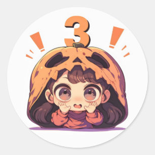 Number Three Anime Girl Halloween Classic Round Sticker
