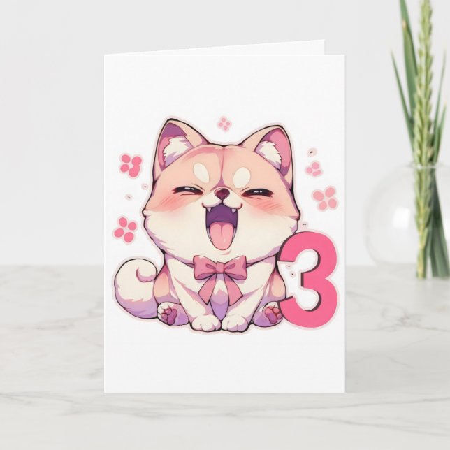Number Three Cute Anime Dog Holiday Card (Front)