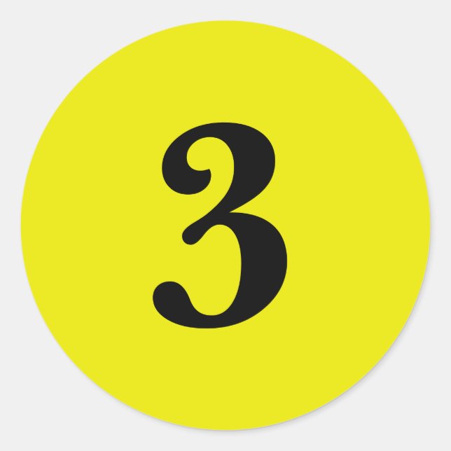 Number Three planning simple 2 yellow black Classic Round Sticker (Front)