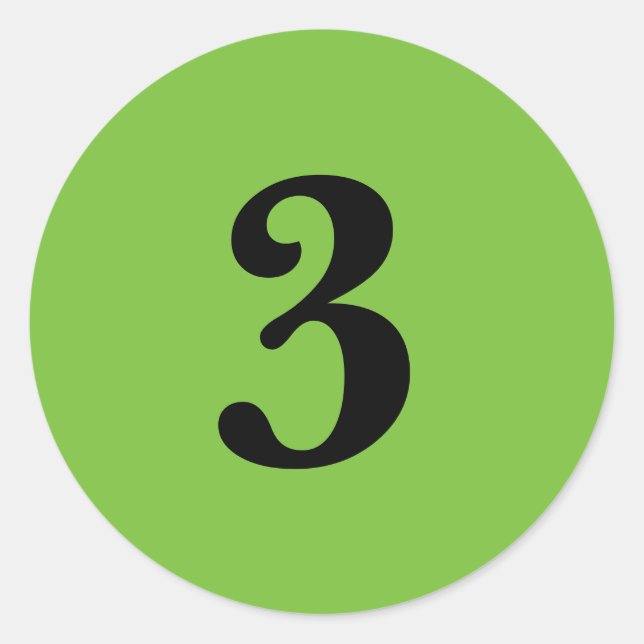 Number Three planning simple 3 green black Classic Round Sticker (Front)