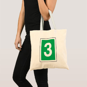 Number Three White And Green Tote Bag