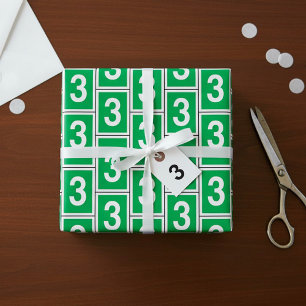 Number Three White And Green Wrapping Paper