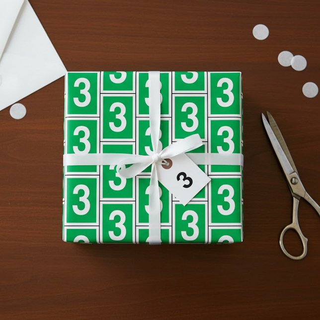Number Three White And Green Wrapping Paper (Creator Uploaded)