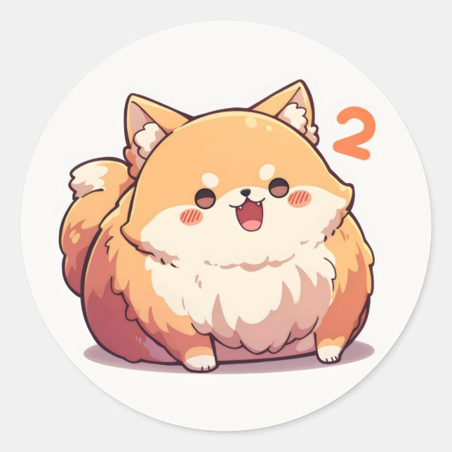 Number Two Funny Anime Dog Classic Round Sticker (Front)