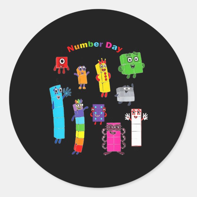 Numberblock number day funny happy numbers  classic round sticker (Front)