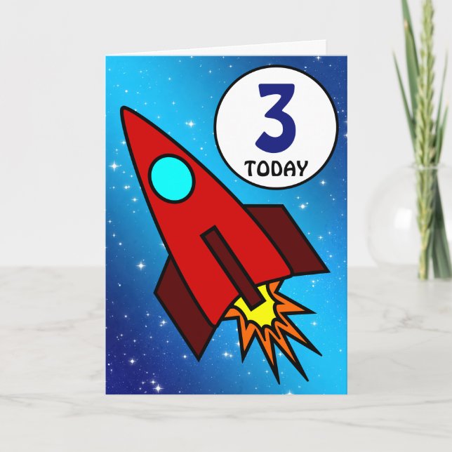 Numbered Birthday Rocket Ship  Card (Front)
