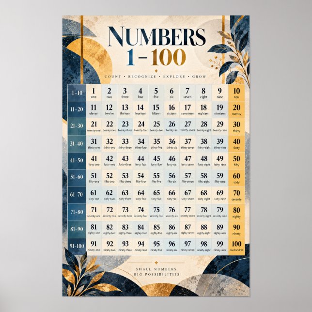 Numbers 1-100 Educational Math Learning Poster (Front)