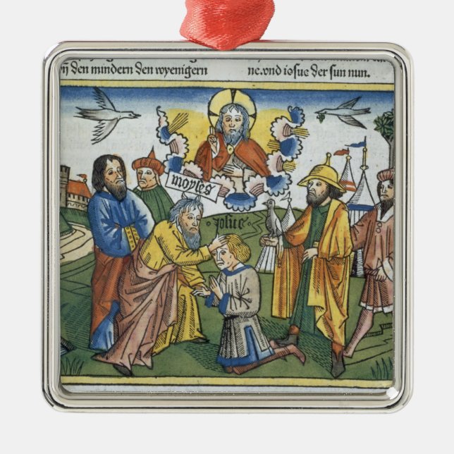 Numbers 27 18-23 Moses lays his hand upon Joshua, Metal Ornament (Front)
