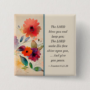 Numbers 6 24-26 Lord Bless You Floral Watercolor 15 Cm Square Badge