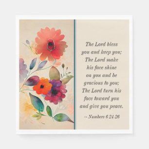 Numbers 6 24-26 Lord Bless You Floral Watercolor  Napkin