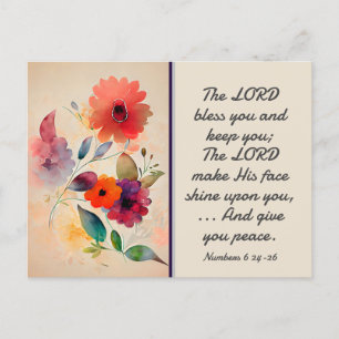 Numbers 6 24-26 Lord Bless You Floral Watercolor Postcard