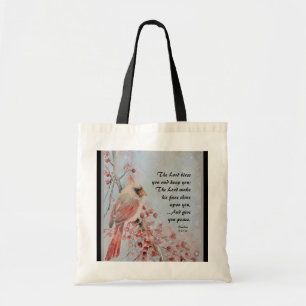 Numbers 6 24-26 Lord Bless You Red Bird & Berries Tote Bag