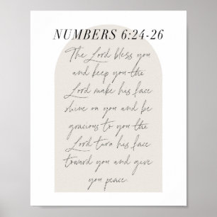 Numbers 6:24-26 Minimal Boho Beige Arch Script Poster