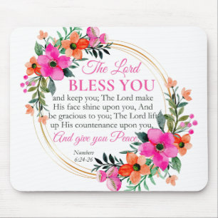 Numbers 6:24-26 Pink Floral Wreath Christian Mouse Pad