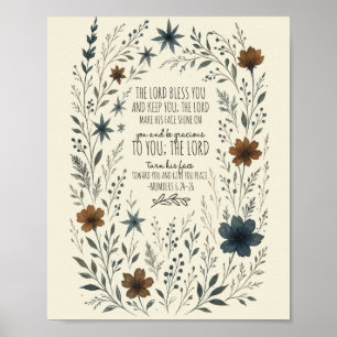 Numbers 6:24–26 Priestly Blessing Vintage Floral Poster