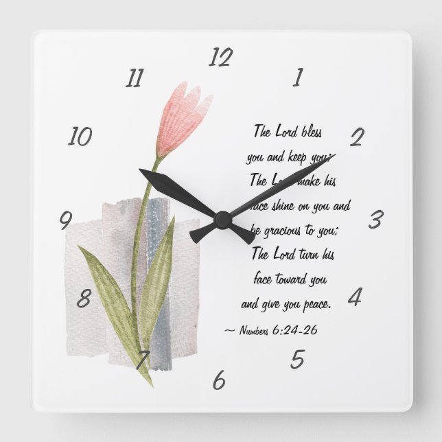 Numbers 6:24-26 The Lord Bless You and Keep You Square Wall Clock (Front)