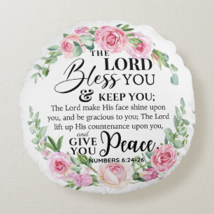 Numbers 6:24-26 The Lord Bless you Bible Rose Round Cushion