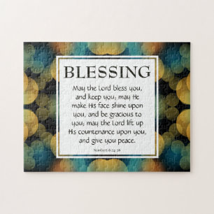 Numbers 6:24-26 THE LORD BLESS YOU Christian BLUE Jigsaw Puzzle