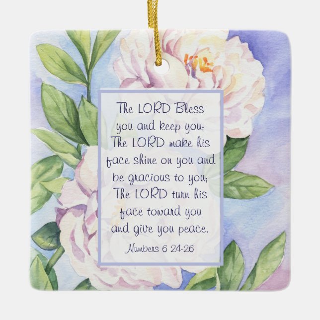 Numbers 6 24-26 The Lord Bless You Floral Ceramic Ornament (Front)