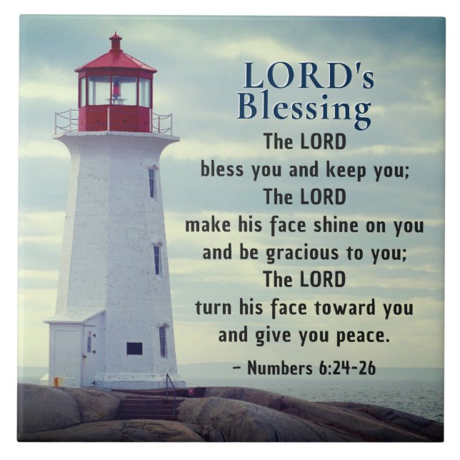 Numbers 6 24-26 The Lord Bless You, Lighthouse Ceramic Tile (Front)