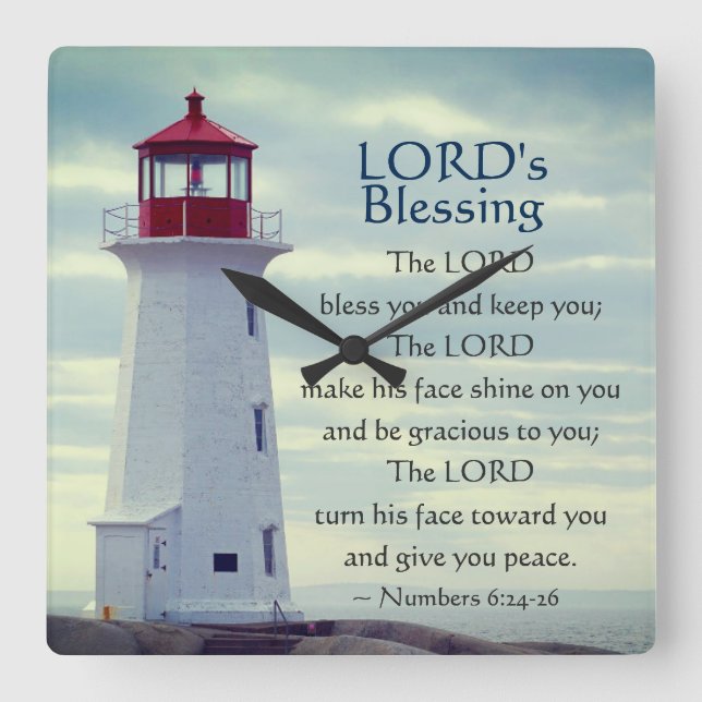 Numbers 6 24-26 The Lord Bless You, Lighthouse Square Wall Clock (Front)