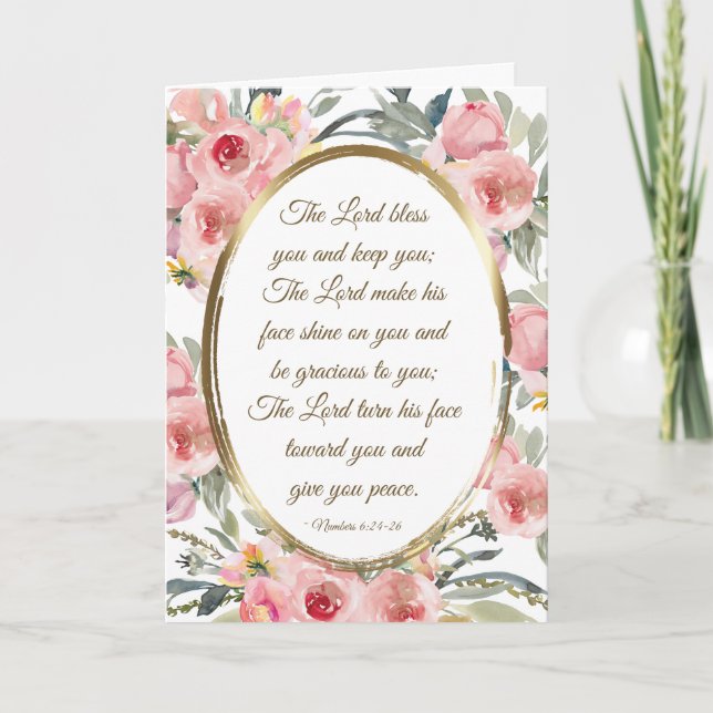 Numbers 6:24-26 The Lord Bless You Pink Floral Card (Front)