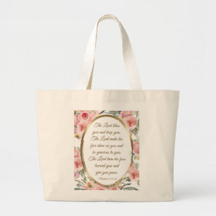 Numbers 6:24-26 The Lord Bless You Pink Floral Large Tote Bag