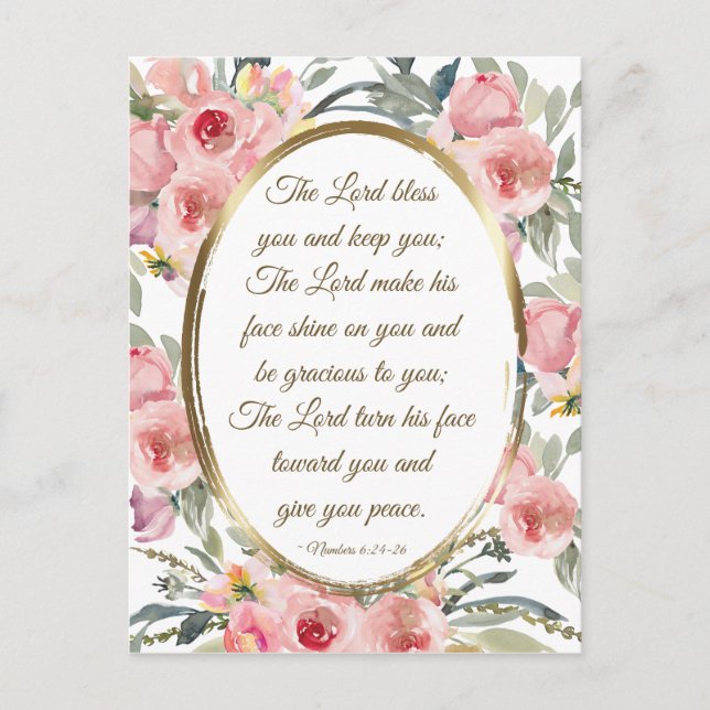 Numbers 6:24-26 The Lord Bless You Pink Floral Postcard (Front)