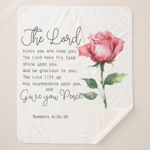 Numbers 6:24-26 The Lord Bless you Rose Flower Sherpa Blanket