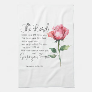 Numbers 6:24-26 The Lord Bless you Rose Flower Tea Towel