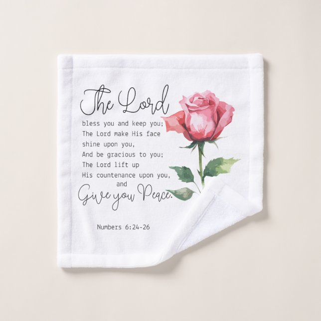 Numbers 6:24-26 The Lord Bless you Rose Flower Wash Cloth (Wash Cloth)