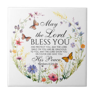 Numbers 6:24-26 The Lord Bless you Wildflower Ceramic Tile