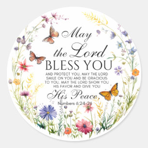 Numbers 6:24-26 The Lord Bless you Wildflower Classic Round Sticker