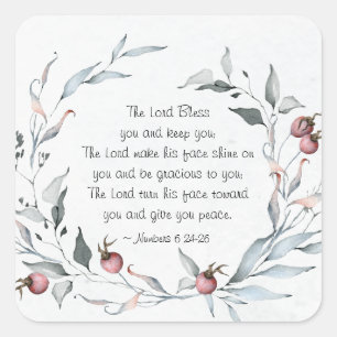 Numbers 6:24-26 The Lord Bless You Winter Floral Square Sticker
