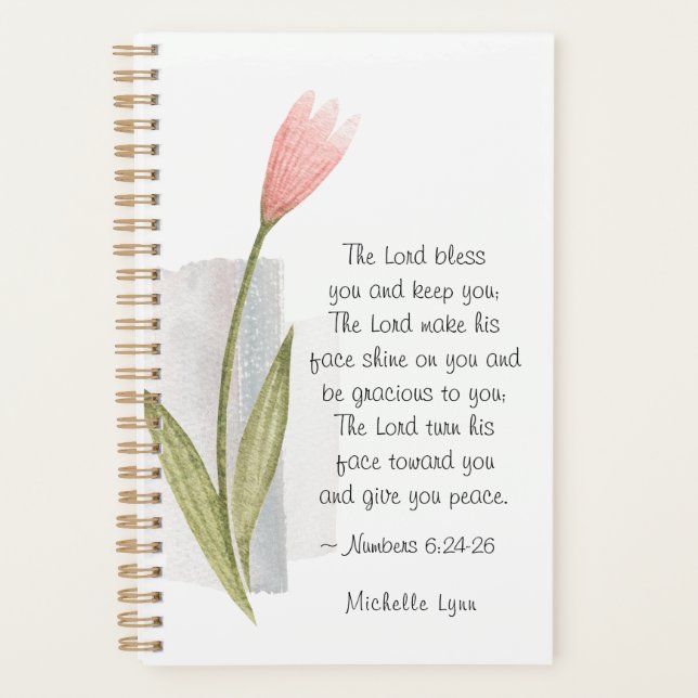 Numbers 6:24 The Lord Bless You Pink Flower Bible  Planner (Front)