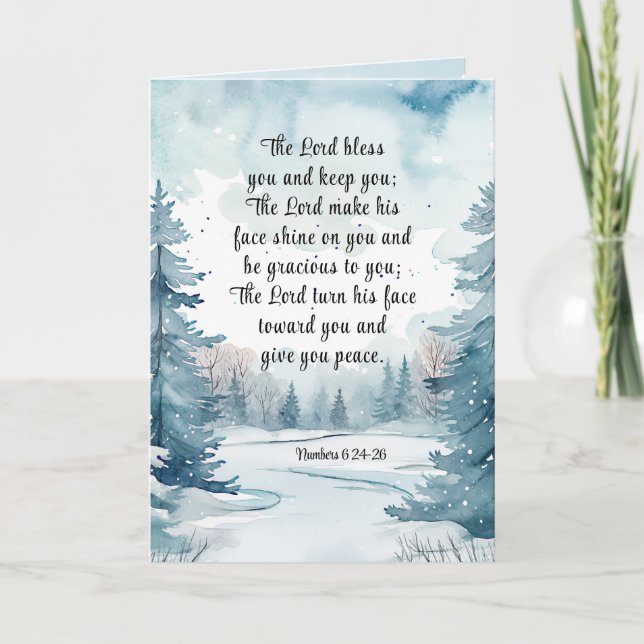 Numbers 6 Lord Bless You Bible Verse Winter Scene  Card (Front)
