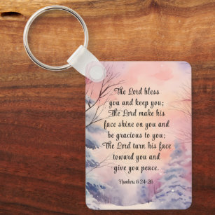 Numbers 6 Lord Bless You Bible Verse Winter Scene  Key Ring
