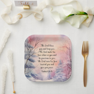 Numbers 6 Lord Bless You Bible Verse Winter Scene  Paper Plate