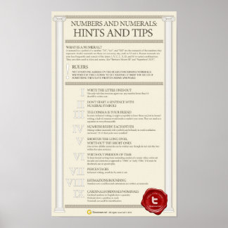 Numbers and numerals: hints and tips poster