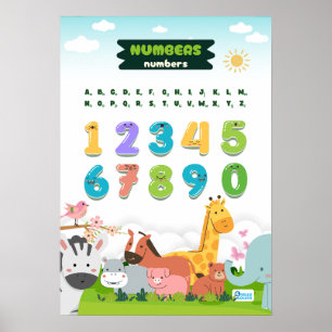 Numbers Featuring Cute Animals Poster