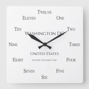 Numbers in English Custom City Country & Time Zone Square Wall Clock