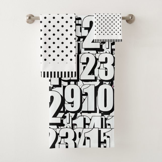Numbers Kids Black And White    Bath Towel Set (Insitu)