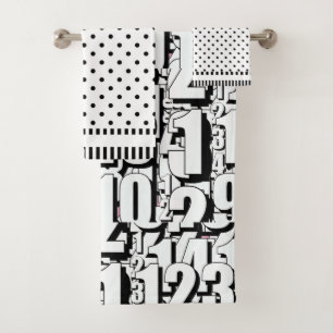 Numbers Kids Black White Dots Bath Towel Set