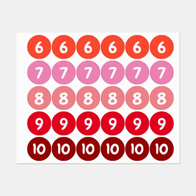 Numbers Red Stickers (Sheet)