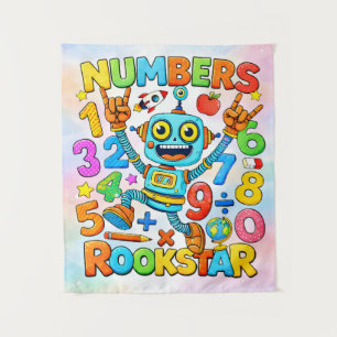 Numbers Rockstar Cute Robot Math Design Tapestry