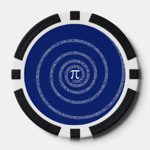 Numbers Spiral for Pi on Navy Blue Poker Chips