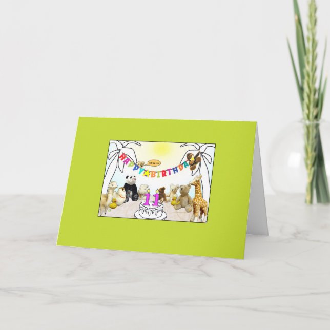 Numeral 11 Candle Animals Birthday Card (Front)